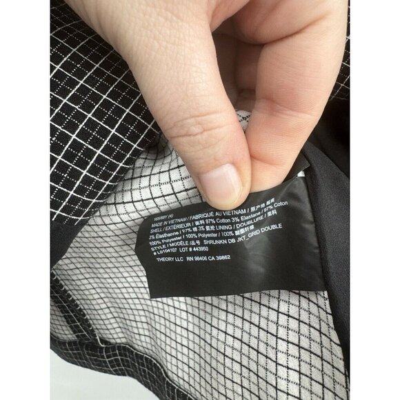 Theory Blazer Women 4 Black Grid Plaid Stretch Double Breasted NEW Formal Cotton - Picture 6 of 11